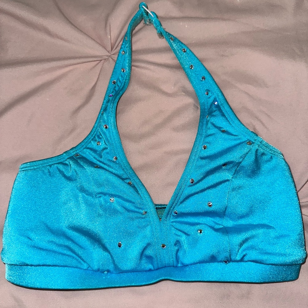 Bedazzled turquoise Dance/Cheer/Pom performance sports bra (size medium)